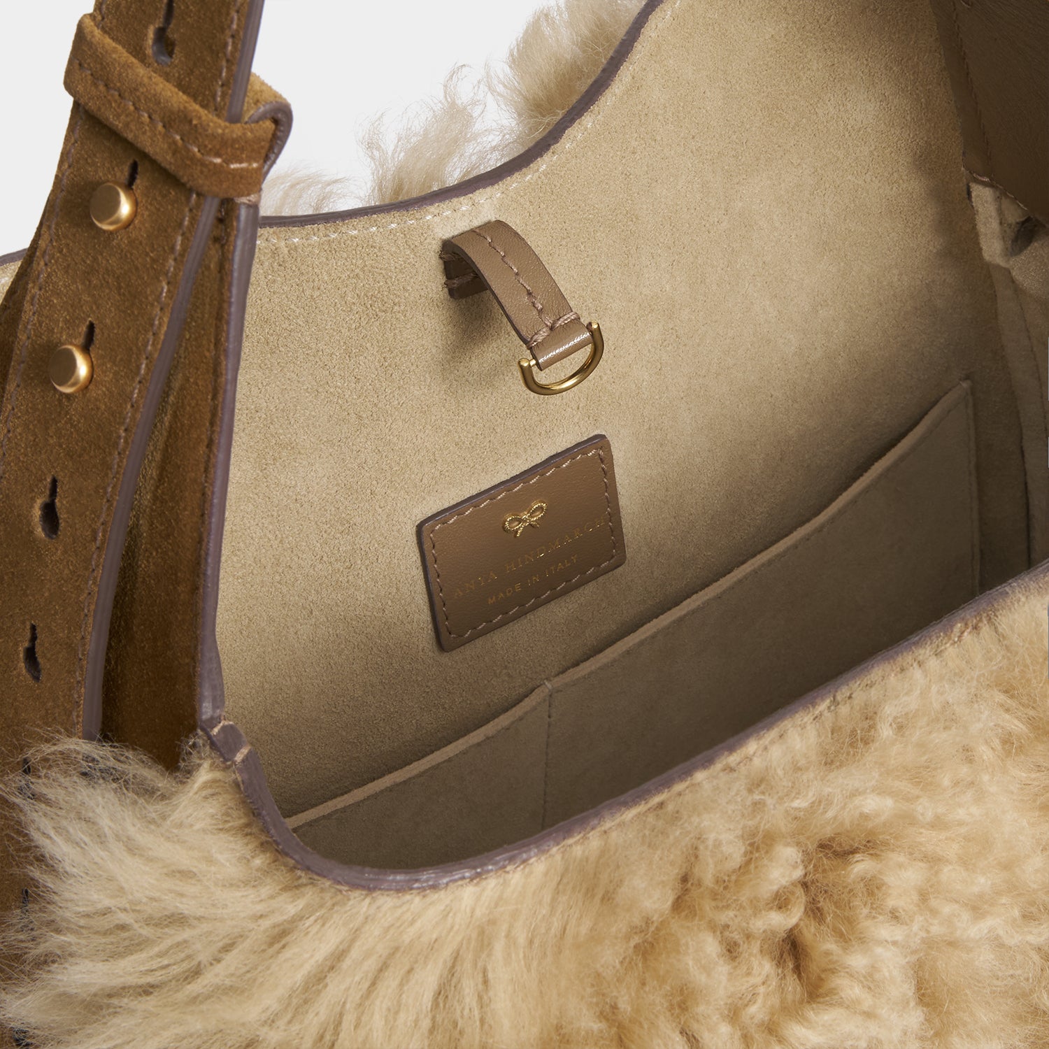 Ringo Shearling Shoulder Bag -

          
            Shearling in Taupe -
          

          Anya Hindmarch EU
