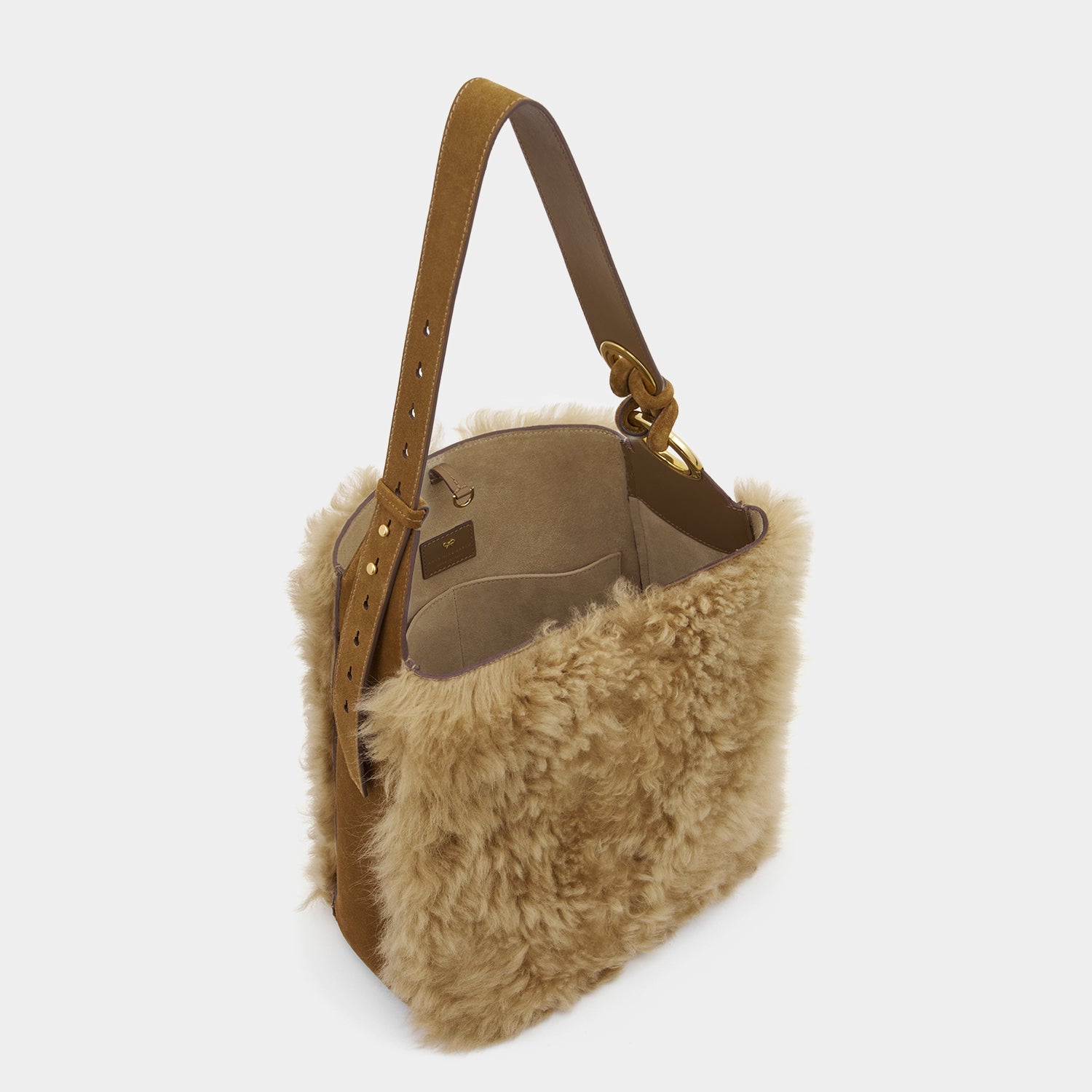 Ringo Shearling Shoulder Bag -

          
            Shearling in Taupe -
          

          Anya Hindmarch EU
