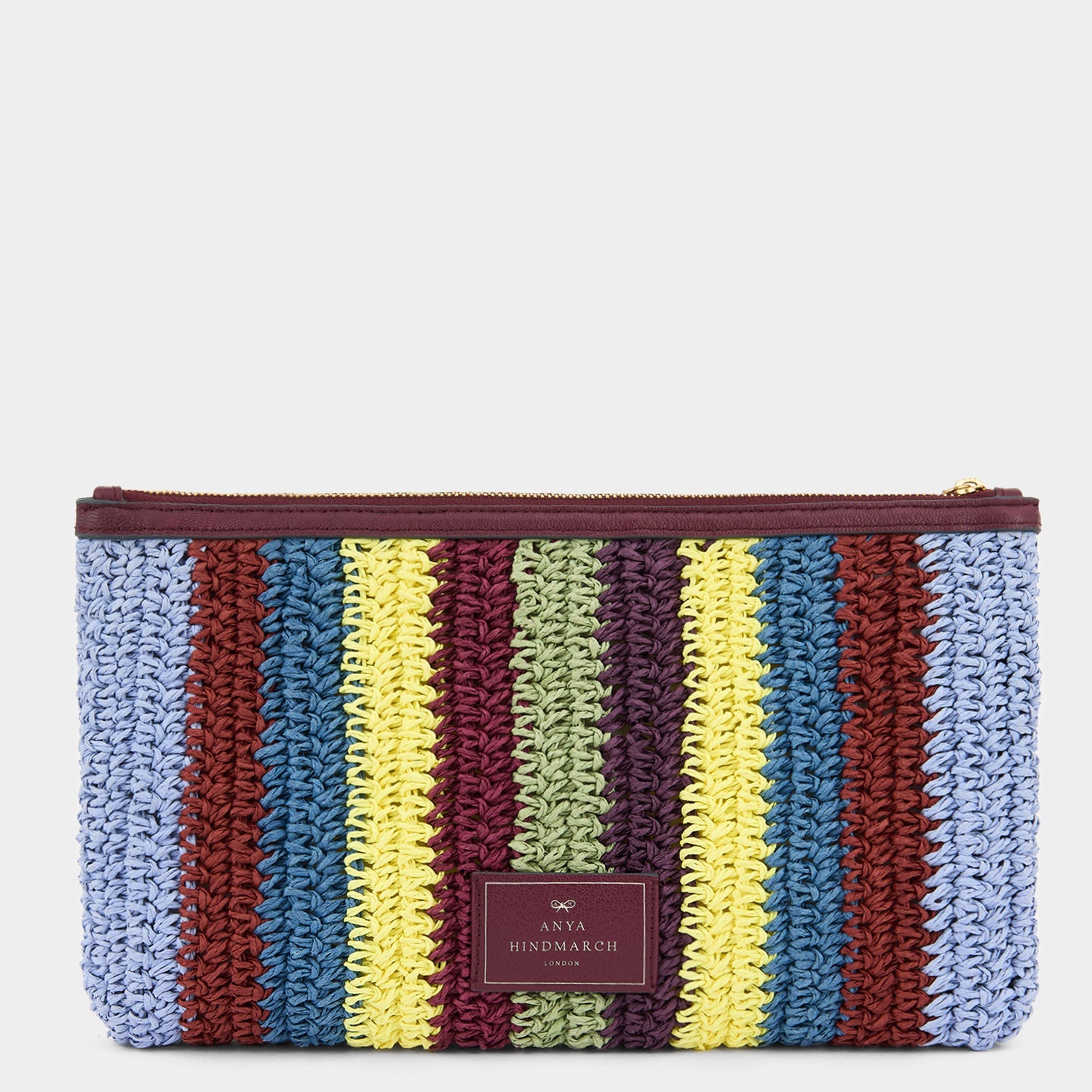 Multicoloured Pez pouch in raffia by Anya Hindmarch