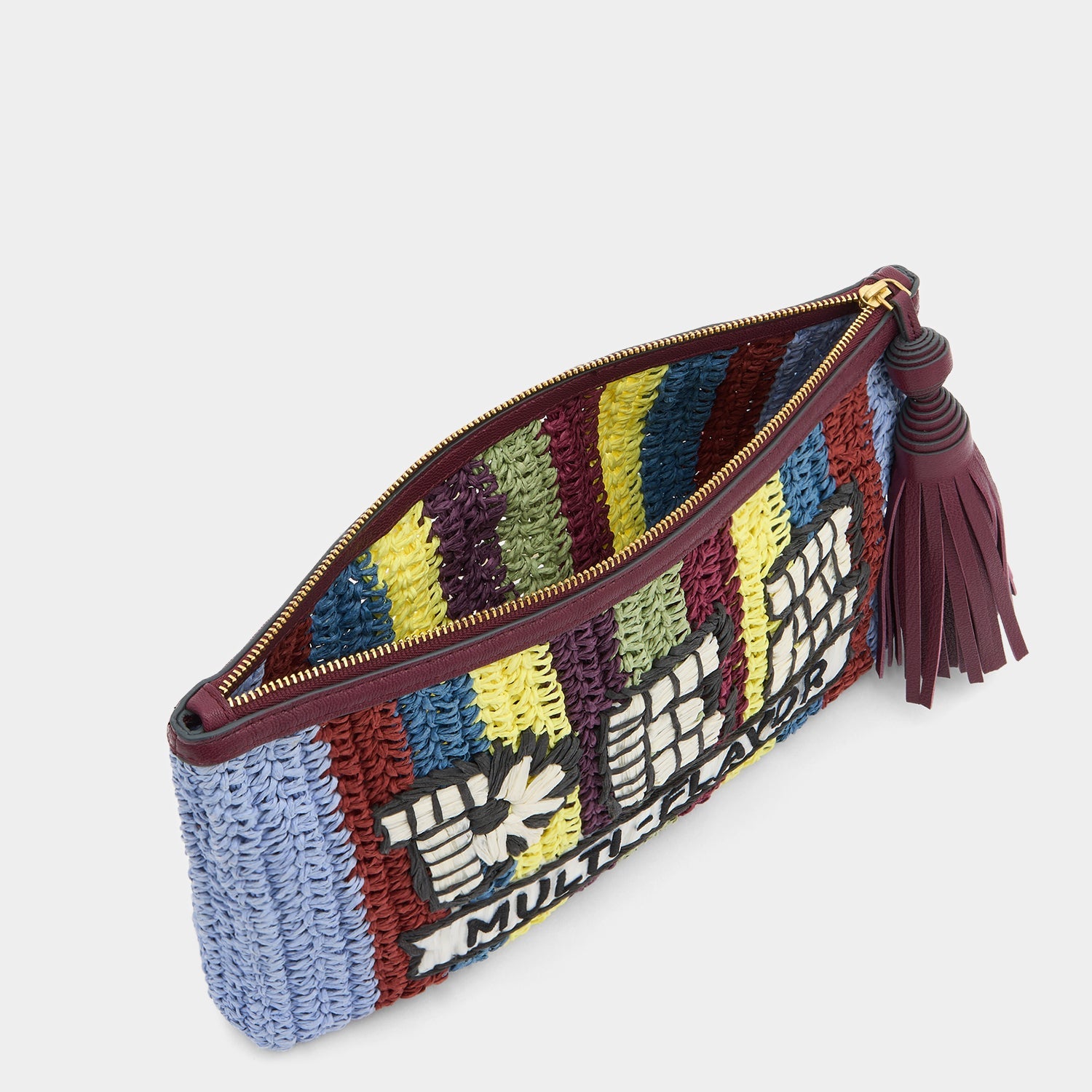 Multicoloured Pez pouch in raffia by Anya Hindmarch
