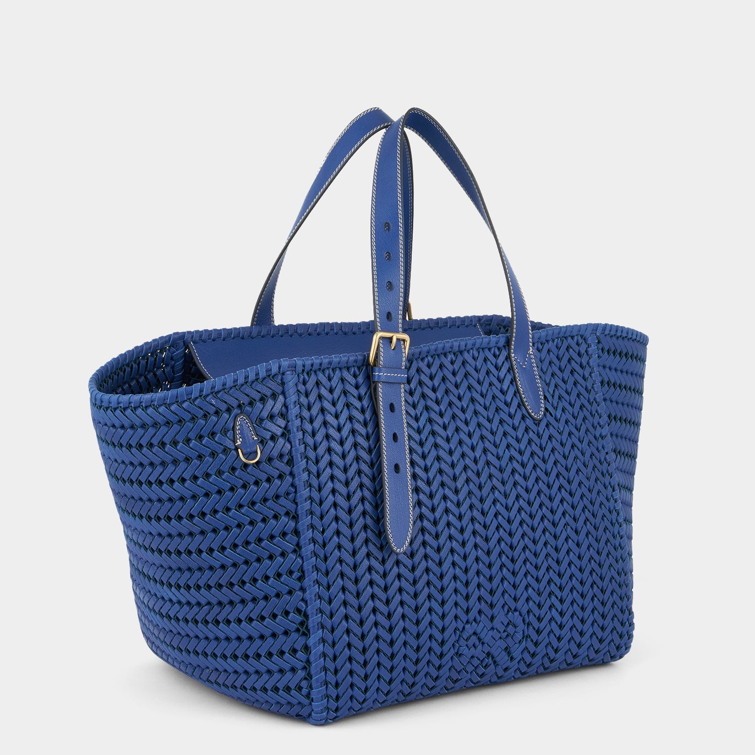 Blue leather stitch tote bag by Anya Hindmarch
