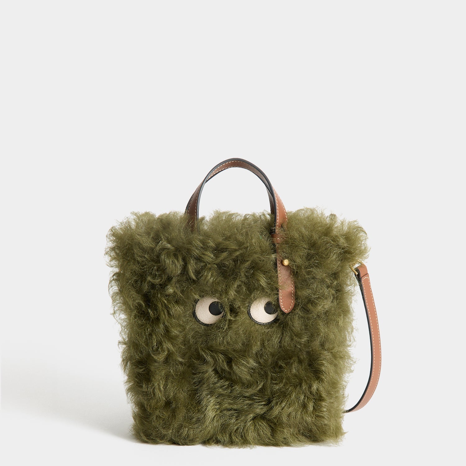 N/S Mini Eyes Shearling Tote -

          
            Shearling/Smooth Leather in Khaki Green -
          

          Anya Hindmarch EU

