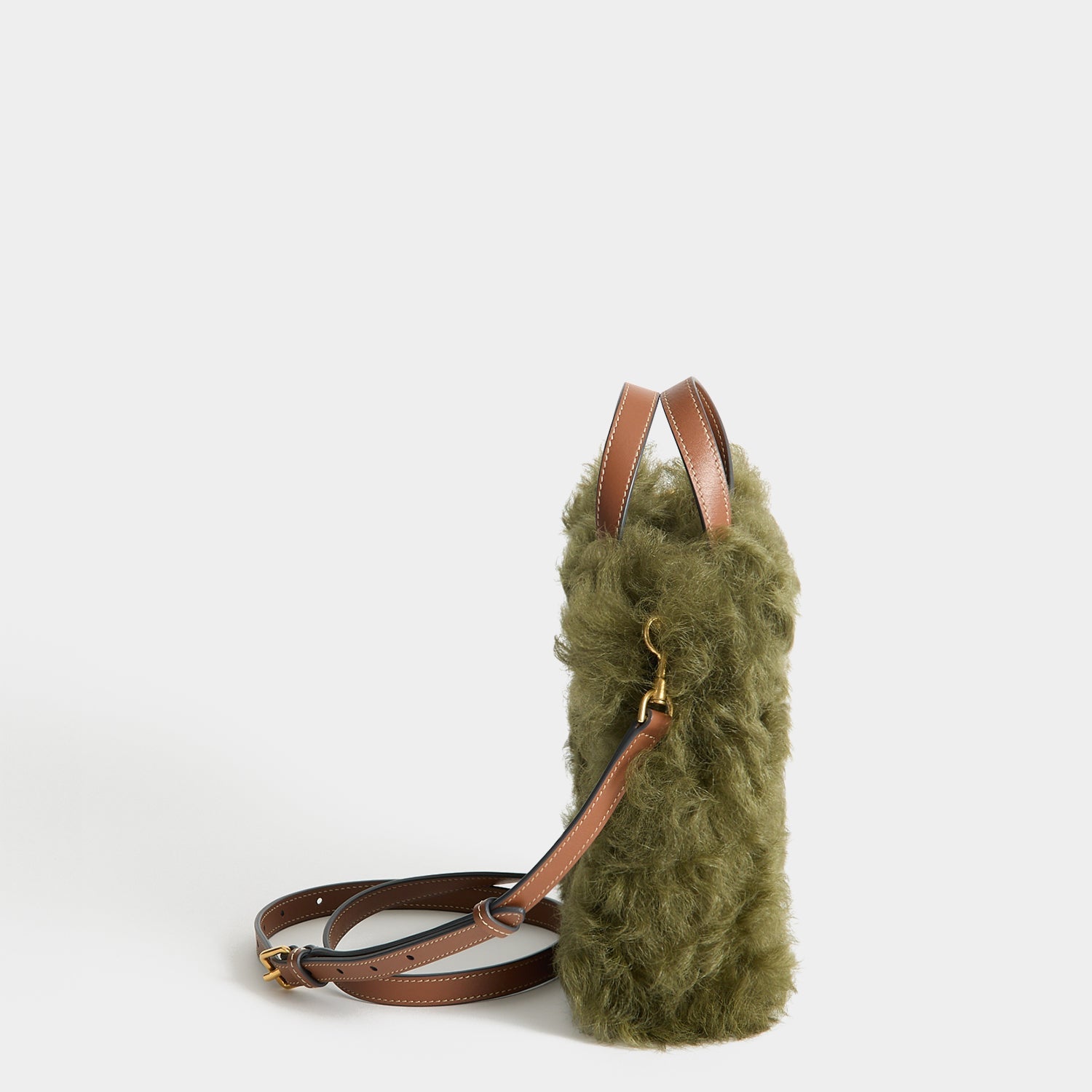N/S Mini Eyes Shearling Tote -

          
            Shearling/Smooth Leather in Khaki Green -
          

          Anya Hindmarch EU
