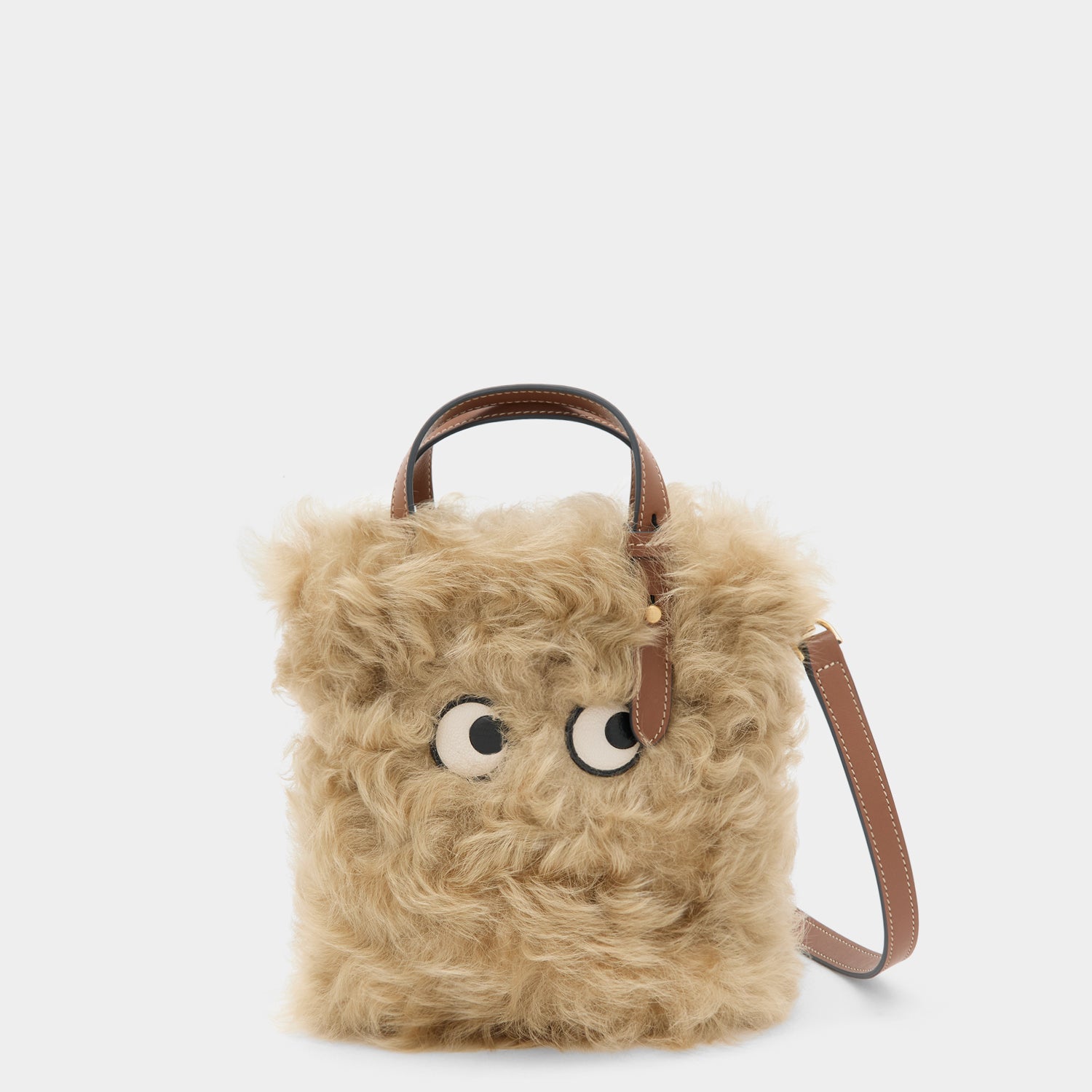 N/S Mini Eyes Shearling Tote -

          
            Shearling/Smooth Leather in Taupe -
          

          Anya Hindmarch EU
