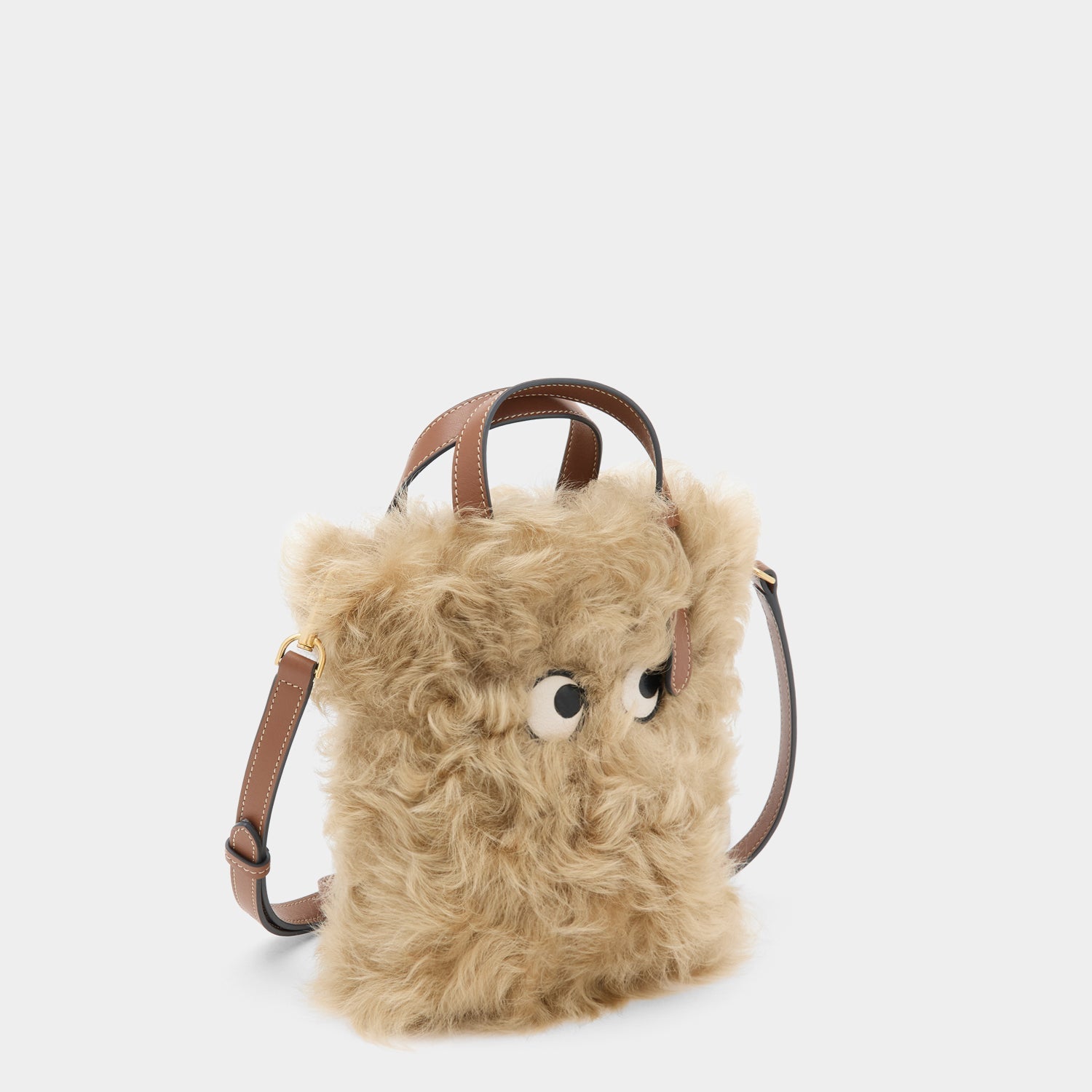 N/S Mini Eyes Shearling Tote -

          
            Shearling/Smooth Leather in Taupe -
          

          Anya Hindmarch EU
