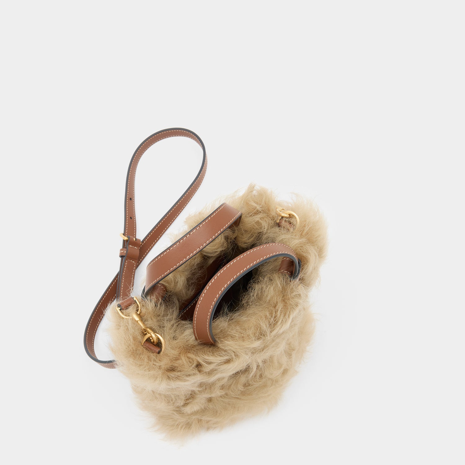 N/S Mini Eyes Shearling Tote -

          
            Shearling/Smooth Leather in Taupe -
          

          Anya Hindmarch EU
