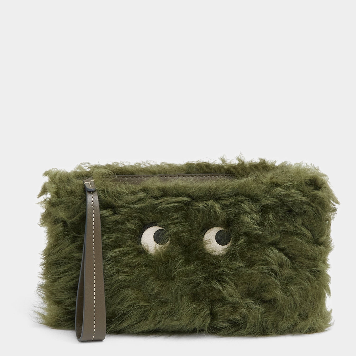 Shearling Eyes Clutch -

          
            Shearling/Smooth Leather in Khaki Green -
          

          Anya Hindmarch EU
