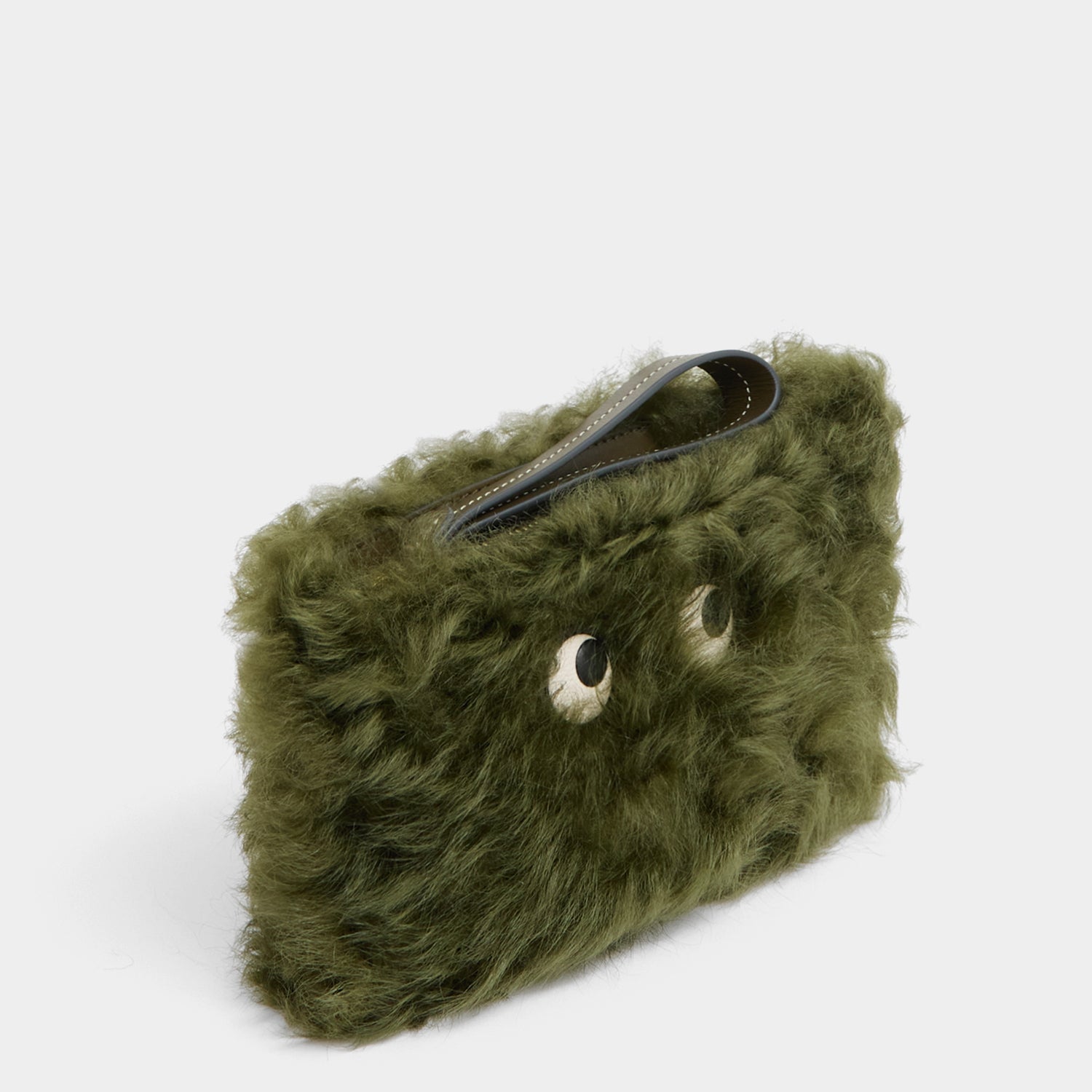 Shearling Eyes Clutch -

          
            Shearling/Smooth Leather in Khaki Green -
          

          Anya Hindmarch EU
