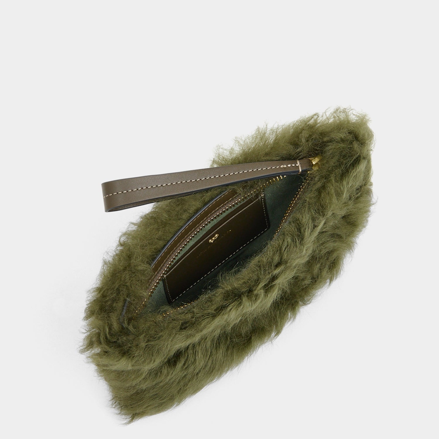 Shearling Eyes Clutch -

          
            Shearling/Smooth Leather in Khaki Green -
          

          Anya Hindmarch EU
