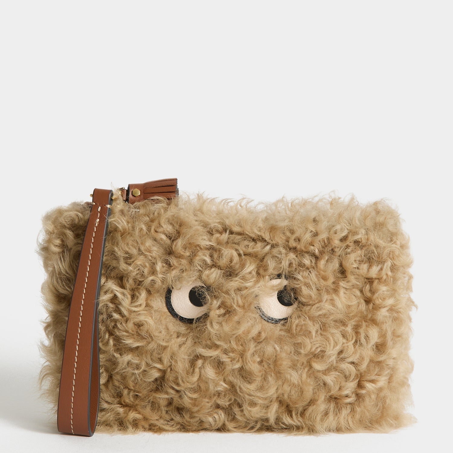 Shearling Eyes Clutch -

          
            Shearling/Smooth Leather leather in Taupe -
          

          Anya Hindmarch EU
