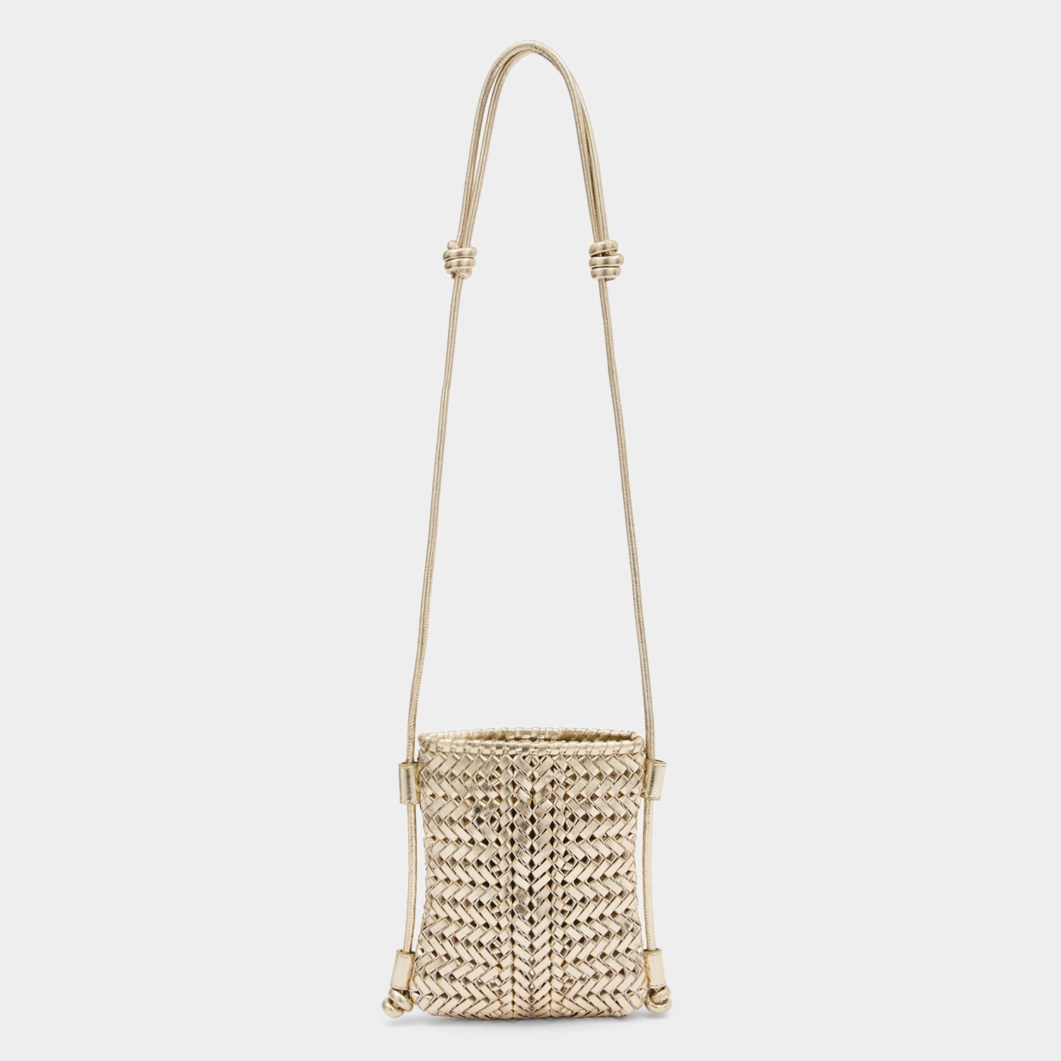 Platinum handwoven leather crossbody pouch by Anya Hindmarch