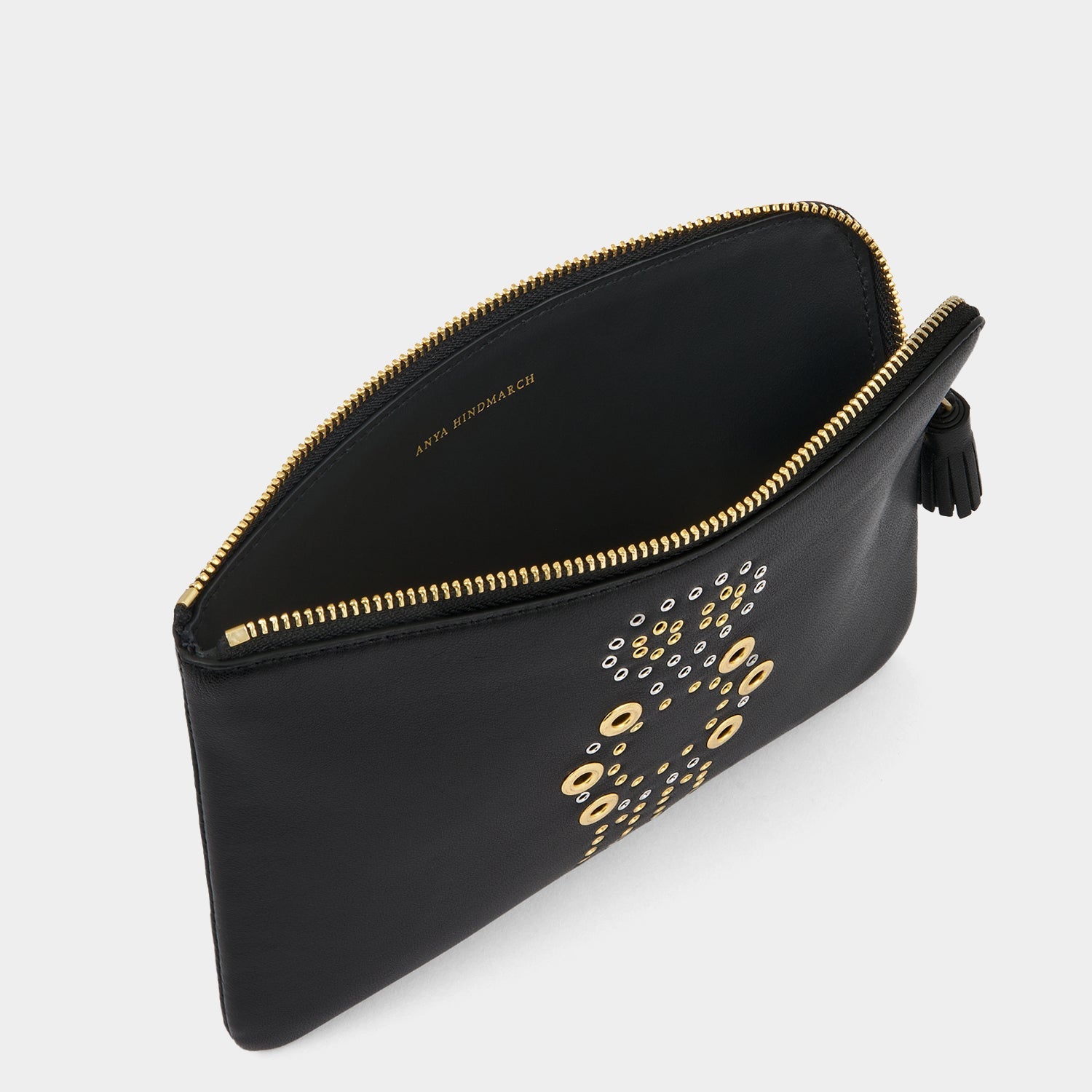 Eyelet Character Zip Loose Pocket -

          
            Smooth Leather in Black -
          

          Anya Hindmarch EU
