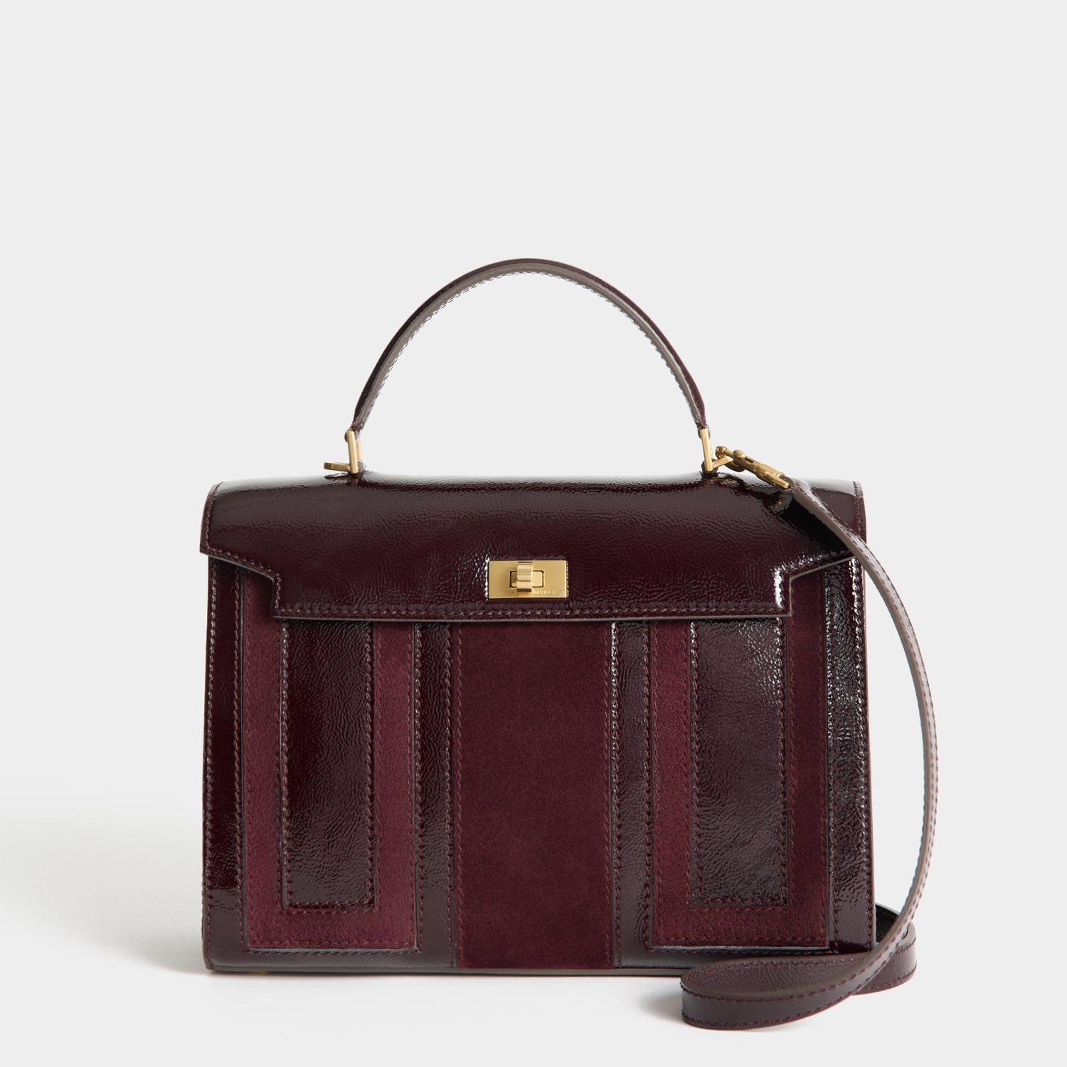 Mortimer Patchwork Top Handle -

          
            Suede Leather in Grape -
          

          Anya Hindmarch EU
