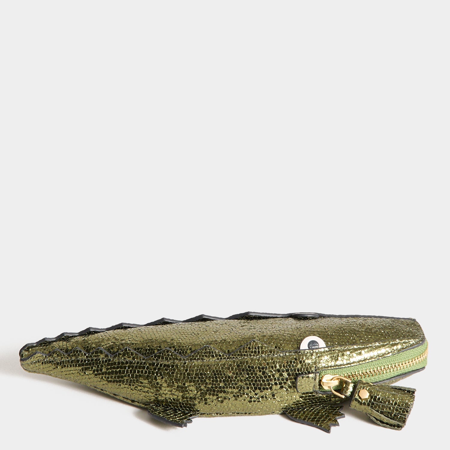 Crocodile Pouch -

          
            Metallic leather in Olive green -
          

          Anya Hindmarch EU
