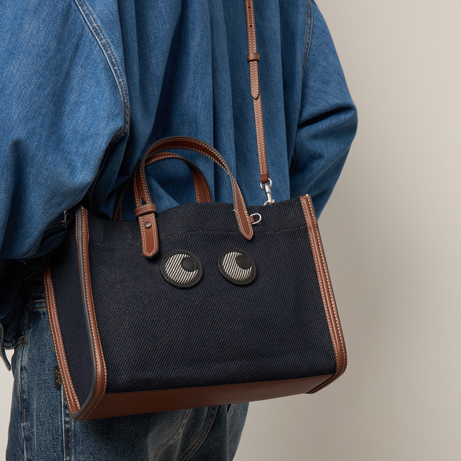 Mini E/W Eyes Tote -

          
            Cotton Drill in Navy -
          

          Anya Hindmarch EU
