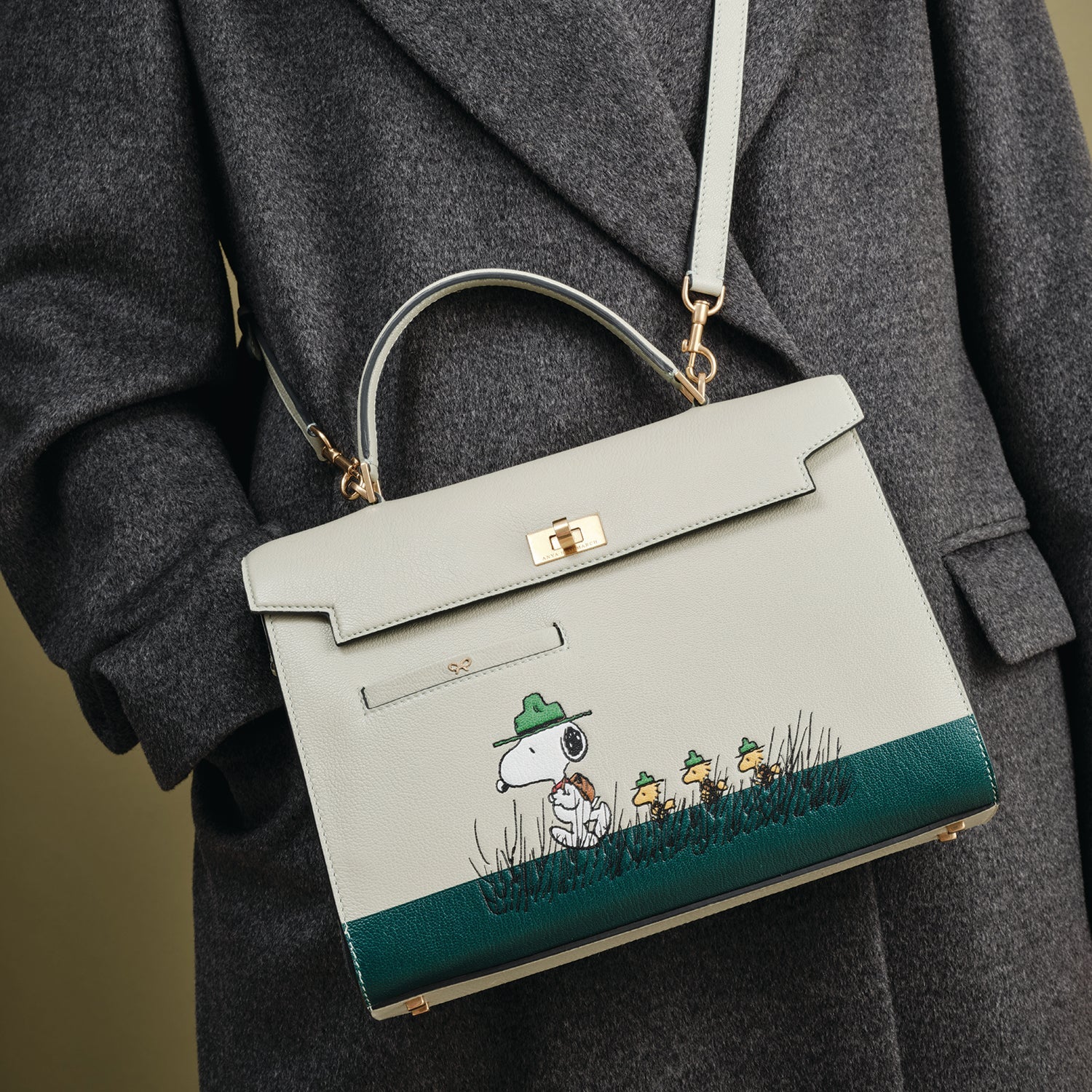 Peanuts Snoopy Mortimer Top Handle -

          
            Capra Leather in Eau De Nil Green -
          

          Anya Hindmarch EU
