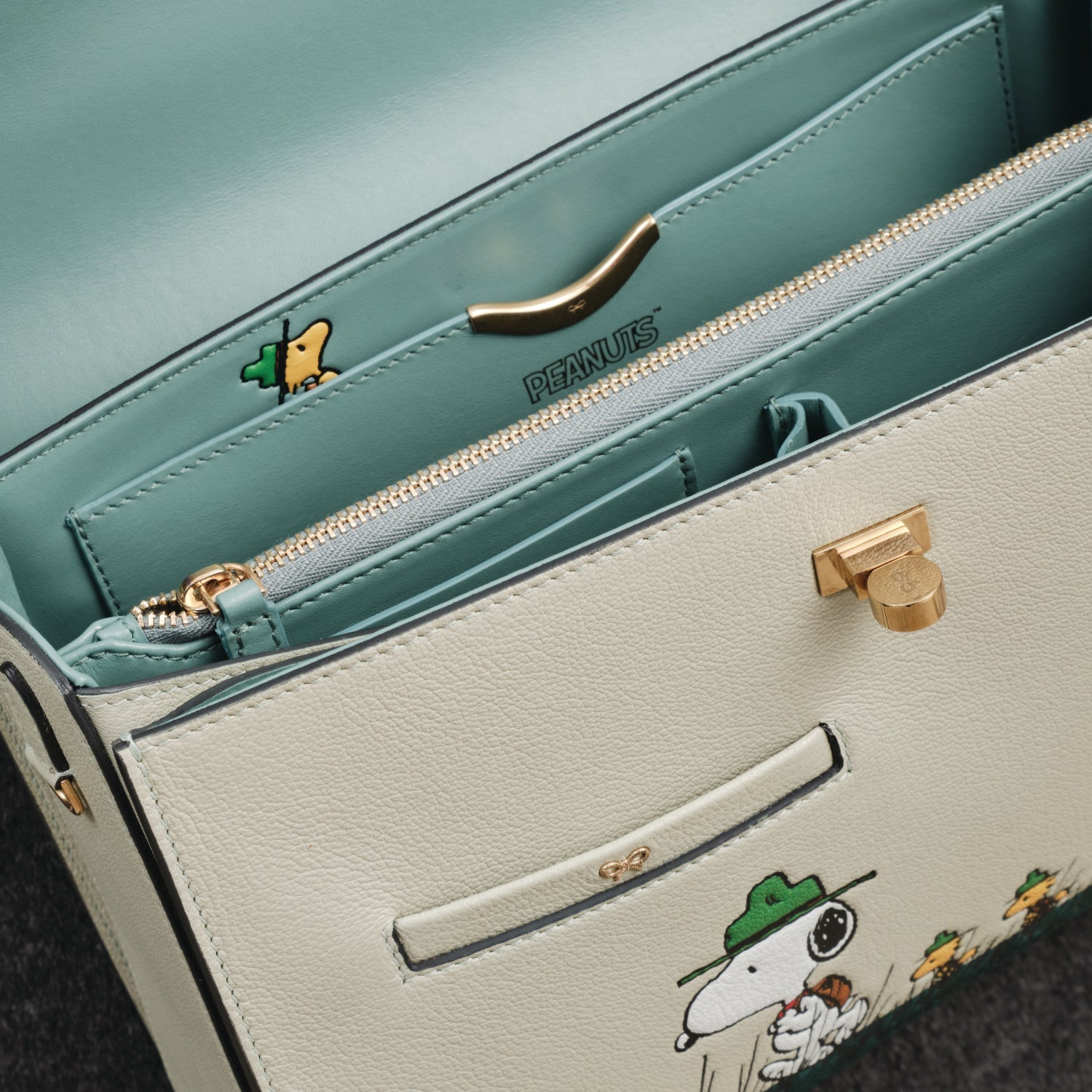 Peanuts Snoopy Mortimer Top Handle -

          
            Capra Leather in Eau De Nil Green -
          

          Anya Hindmarch EU
