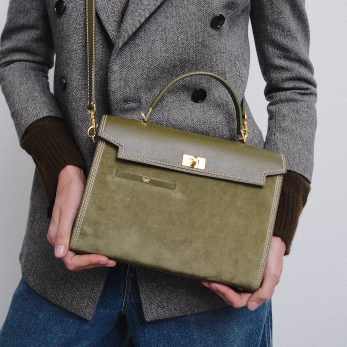 Mortimer Stitch Top Handle -

          
            Suede Leather in Bonsai Green -
          

          Anya Hindmarch EU
