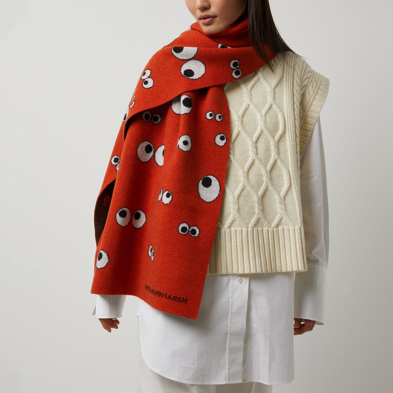 All Over Eyes Scarf -

                  
                    Lambswool in Dark Clementine -
                  

                  Anya Hindmarch EU
